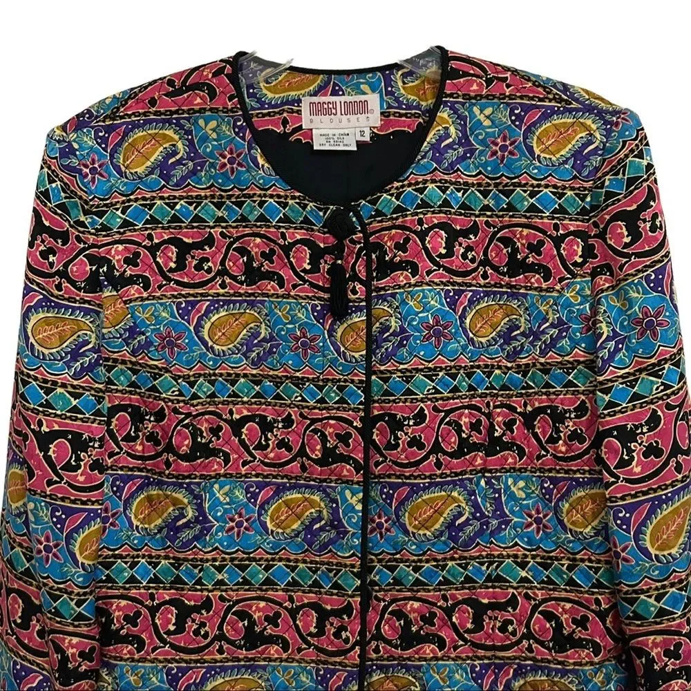 MAGGY LONDON Vintage Mixed Prints Long Sleeve Silk Jacket 12